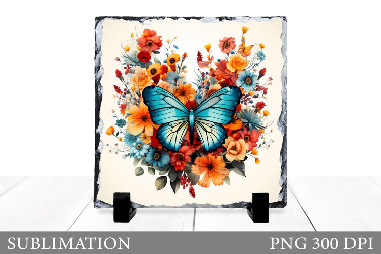 Butterfly Sublimation. Flowers Slate Sublimation