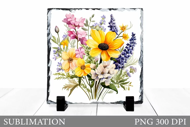 Flowers Square Sublimation. Flowers Slate Sublimation