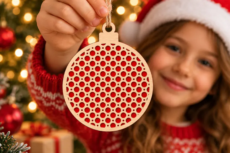 Round Bauble Laser Cut Wood File, Christmas Ornament SVG