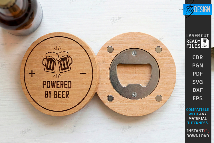 Round Wooden Beer Bottle Opener Laser Cut - Magnet Coasters