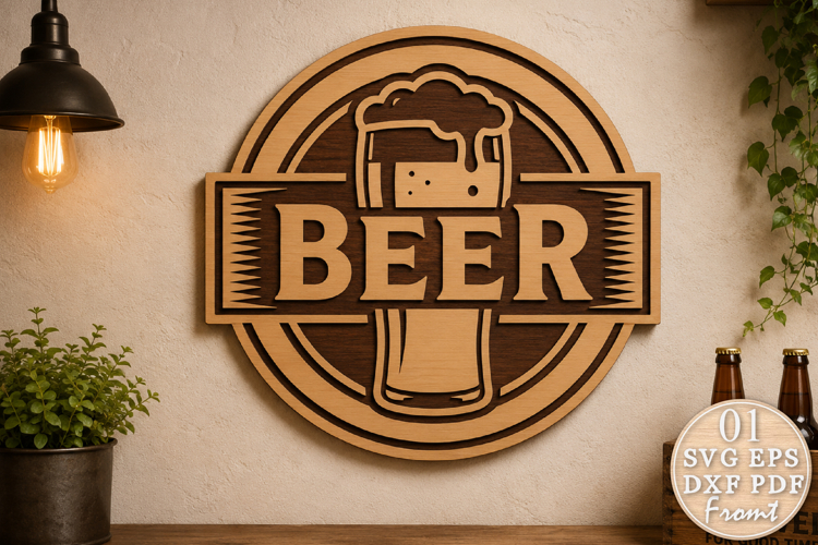 Round Beer Mug Laser Cut SVG Design