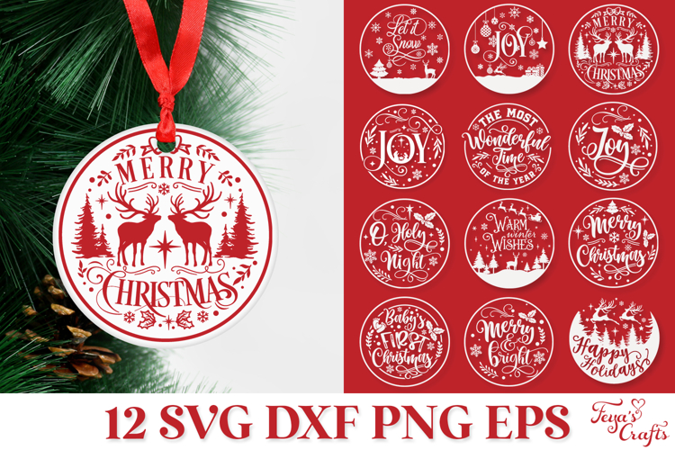 Round Christmas Ornaments SVG Files Pack