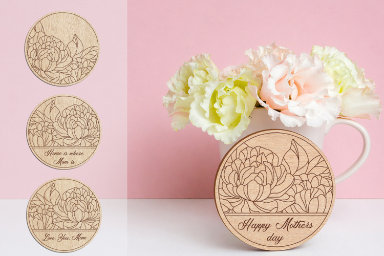 Happy Mothers Day coasters laser engrave, Love You Mom