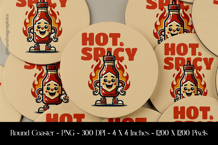 Hot Spicy Round Coaster Sublimation Design