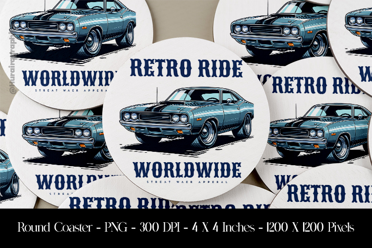 Retro Ride WorldWide Round Coaster Sublimation Design