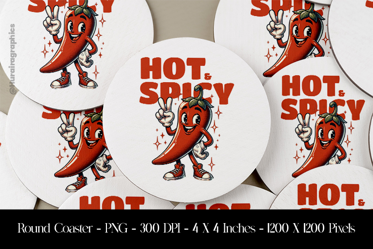Hot Spicy Round Coaster Sublimation Design