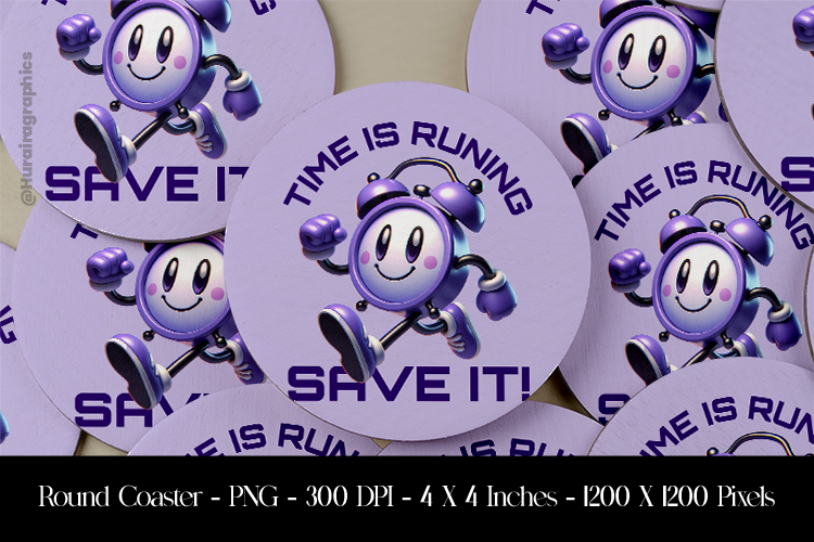 Time Is Runing Save It Round Coaster Sublimation Design