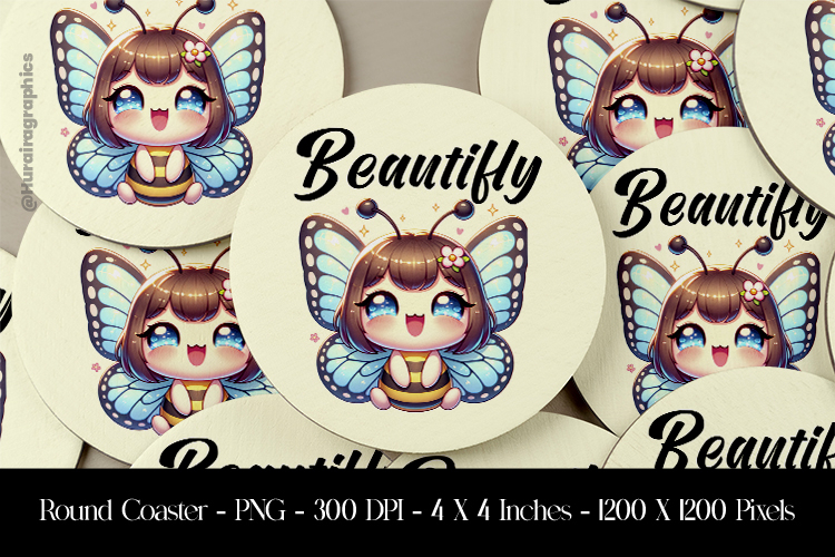 Beautifly Round Coaster Sublimation Design
