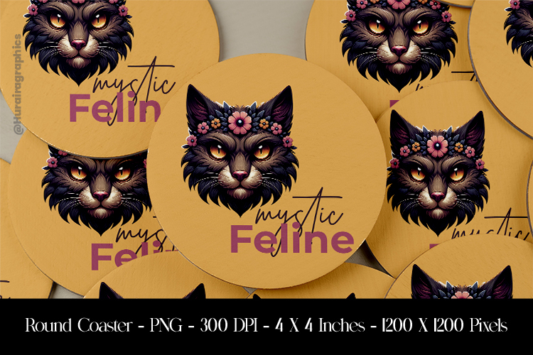 Mysic Feline Round Coaster Sublimation Design