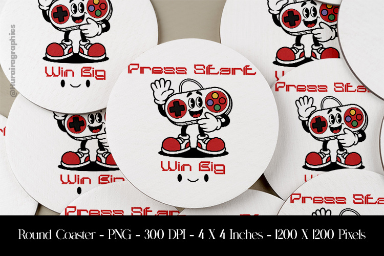 Press Start Win Big Round Coaster Sublimation Design