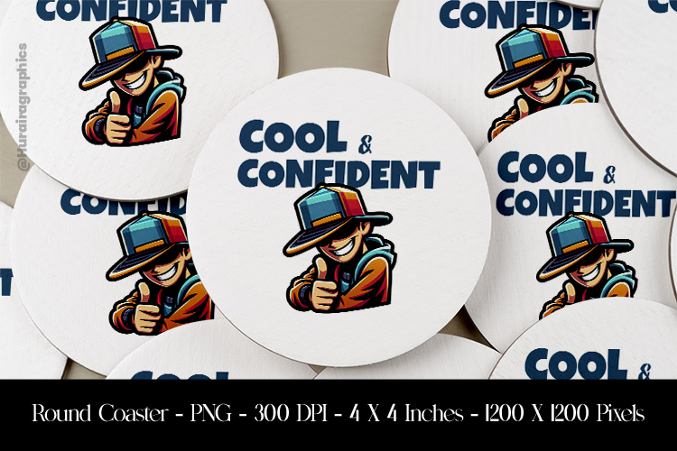 Cool And Confident Round Coaster Sublimation Design