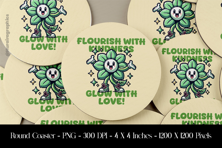 Flourish with Kindness Flower Round Coaster Sublimation