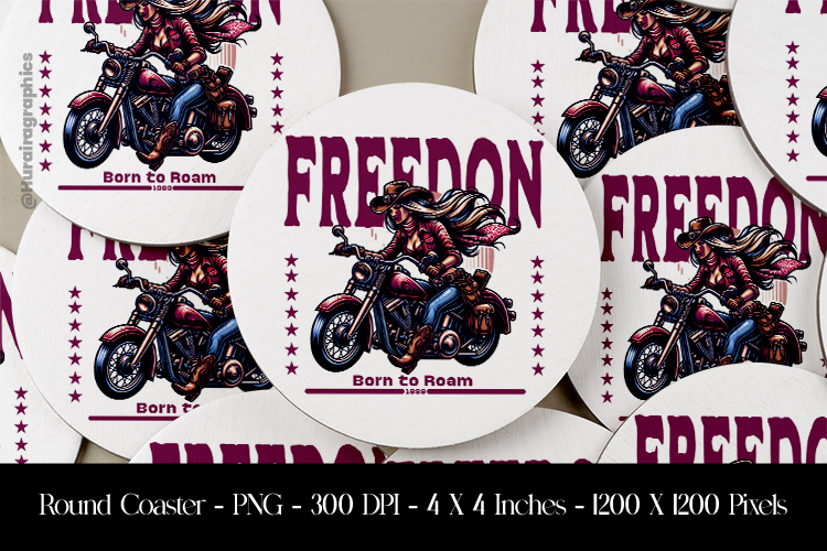 Freedom Biker Round Coaster Sublimation Design