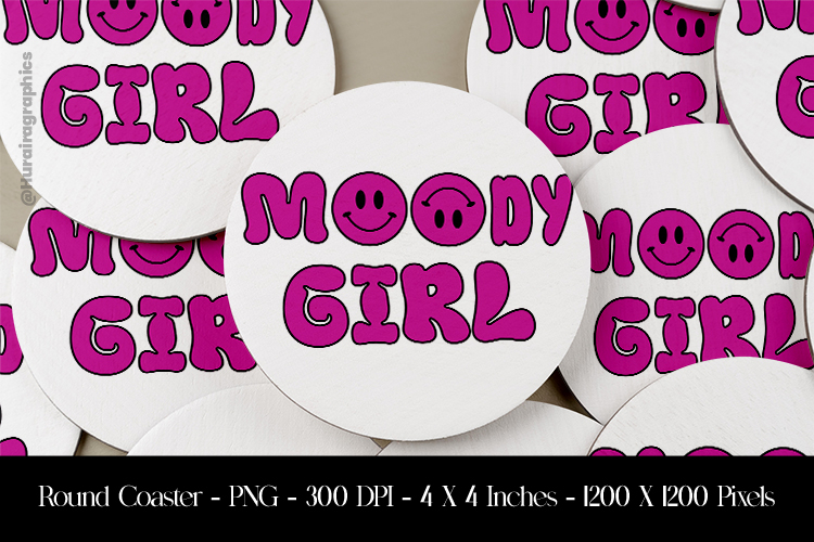 Moody Girl Round Coaster Sublimation Design