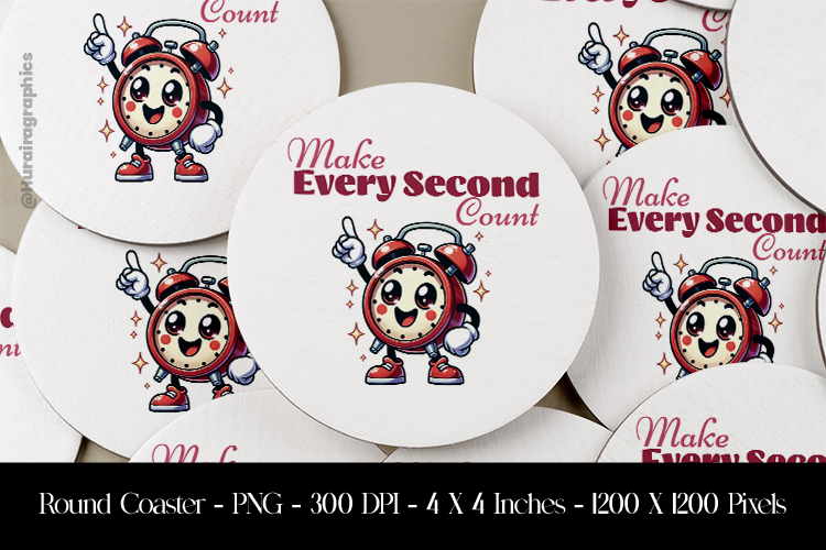 Make Every Second Count Round Coaster Sublimation Design