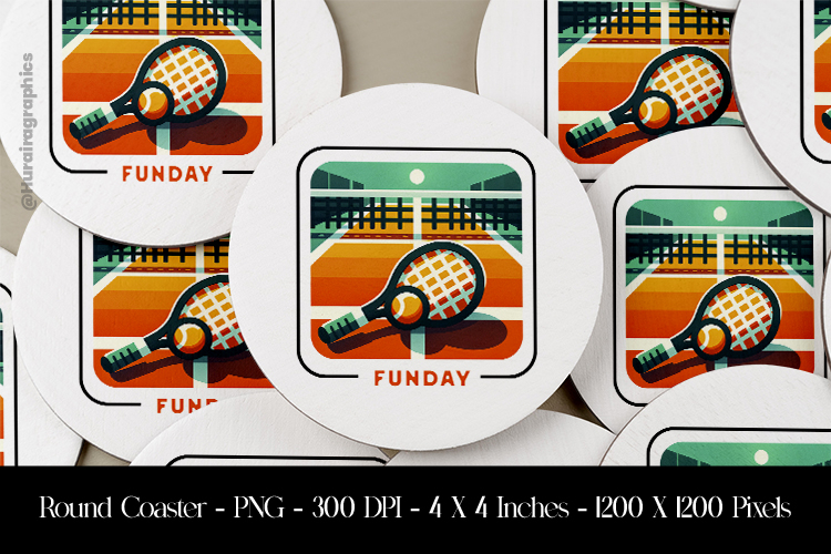 Sunday Funday Recket Round Coaster Sublimation Design