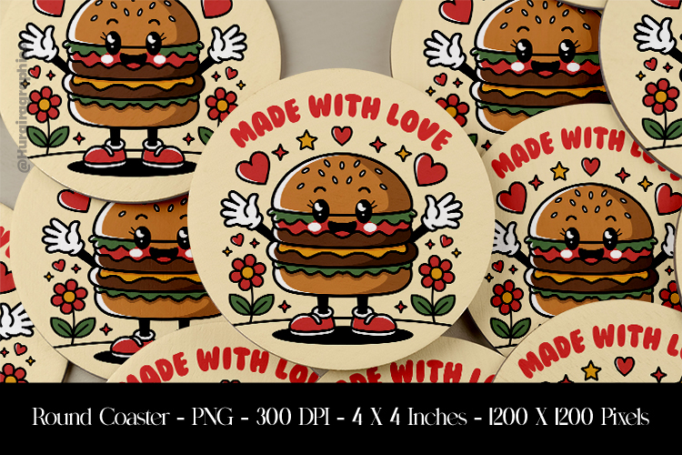 Made With Love Round Coaster Sublimation Design