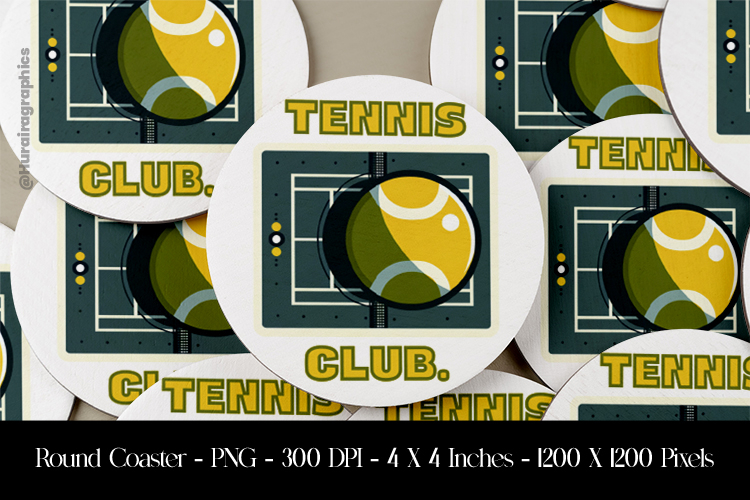 Tennis Club Round Coaster Sublimation Design