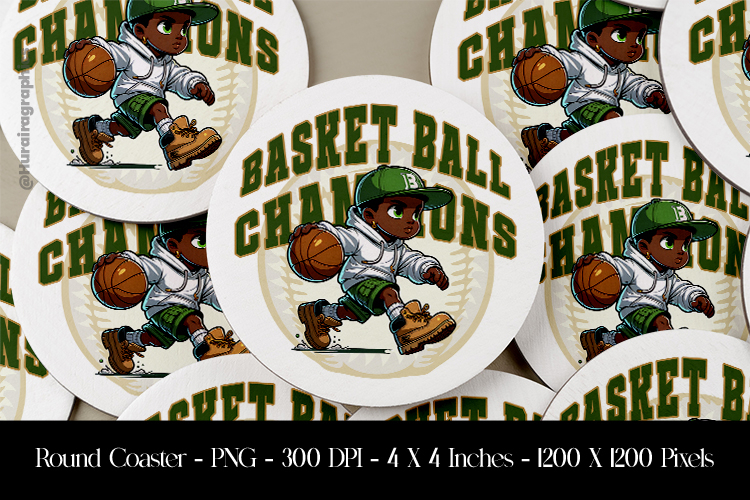 Basket Ball Champions Round Coaster Sublimation Design