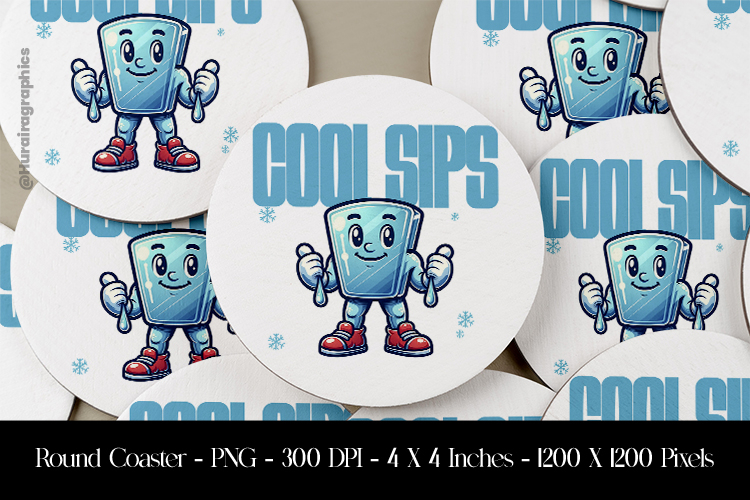 Cool Sips Round Coaster Sublimation Design