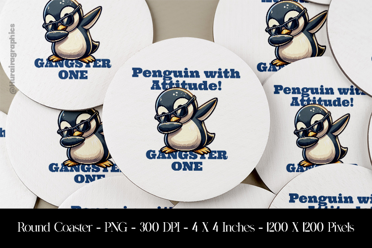 Penguin With Attitude Gangster One Round Coaster Sublimation
