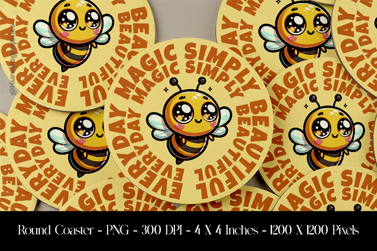 Cute Bee Round Coaster Sublimation Design