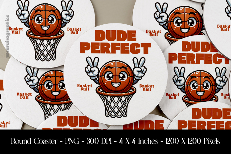 Dude Perfect Basket Ball Round Coaster Sublimation Design