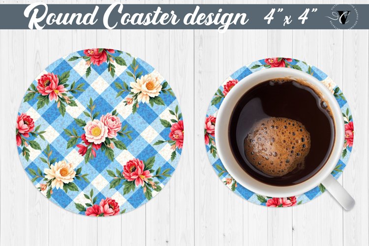 Gingham Round Coasters | floral gingham | Cottagecore