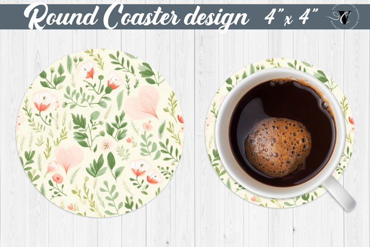 Round Coaster | Plant foliage and hearts | Vintage example image 1