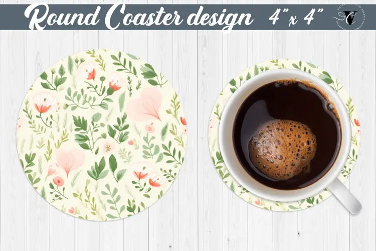 Round Coaster | Plant foliage and hearts | Vintage
