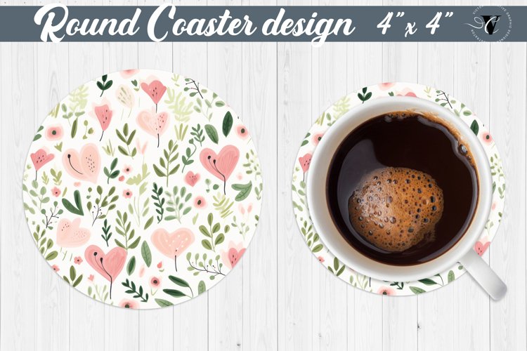 Round Coaster | Plant foliage and hearts | Vintage example image 1