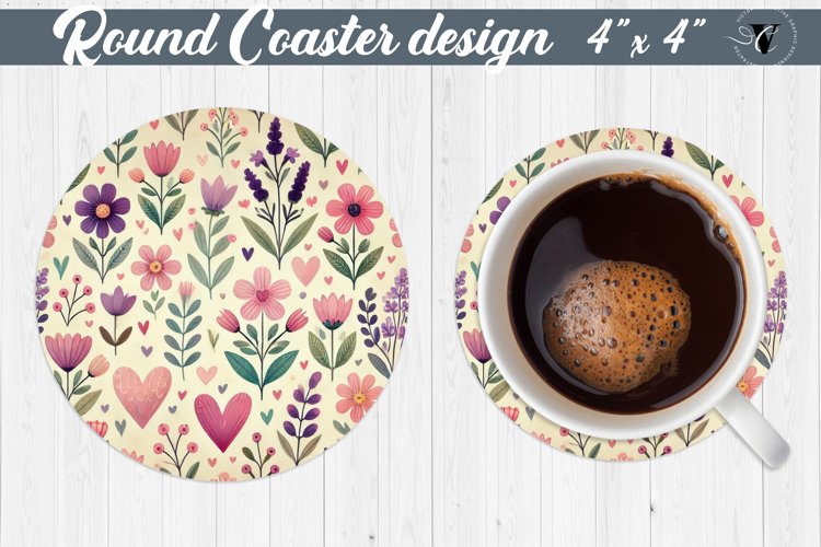 Round Coaster | Plant foliage and hearts | Vintage example image 1