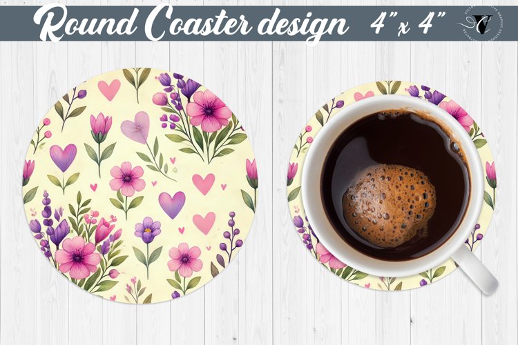 Round Coaster | Plant foliage and hearts | Vintage example image 1