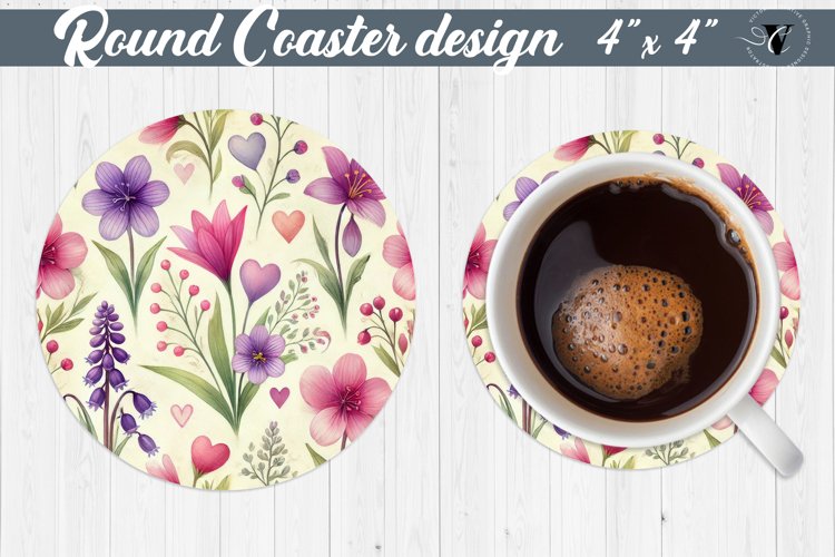 Round Coaster | Plant foliage and hearts | Vintage example image 1