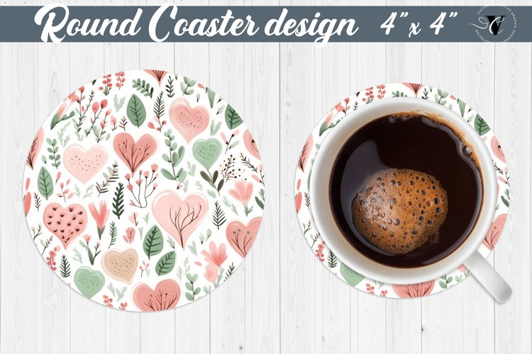 Round Coaster | Plant foliage and hearts | Vintage example image 1