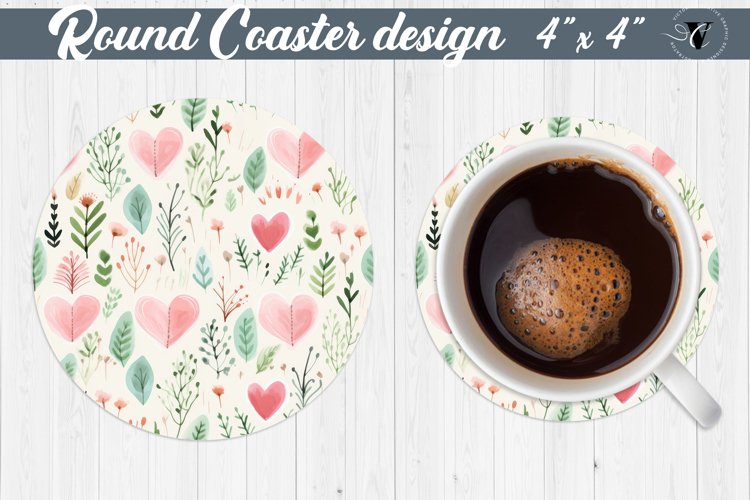 Round Coaster | Plant foliage and hearts | Vintage example image 1