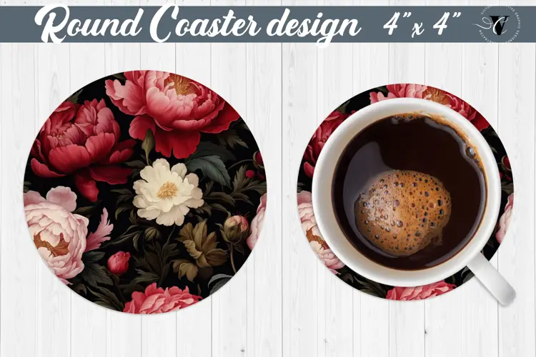 Flowers Round Coaster | Peonies pattern