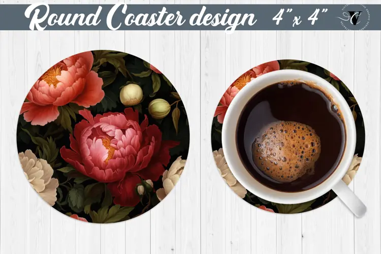 Flowers Round Coaster | Peonies pattern