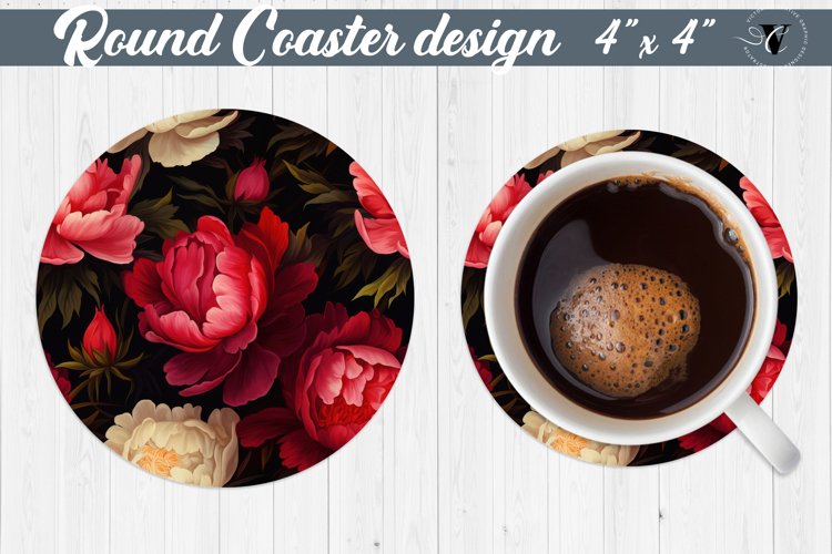 Flowers Round Coaster | Peonies pattern example image 1