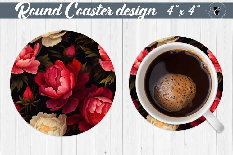 Flowers Round Coaster | Peonies pattern