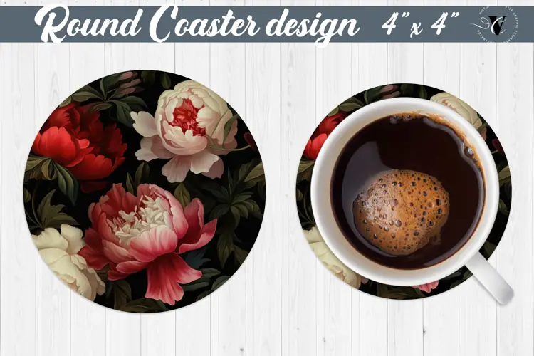 Flowers Round Coaster | Peonies pattern