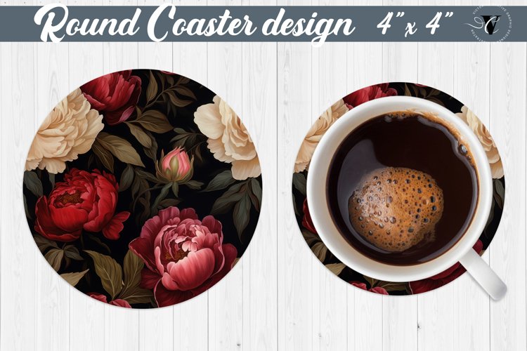 Flowers Round Coaster | Peonies pattern example image 1