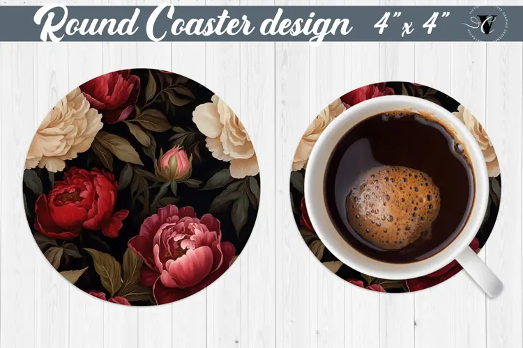 Flowers Round Coaster | Peonies pattern
