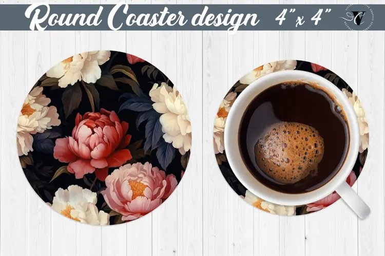 Flowers Round Coaster | Peonies pattern