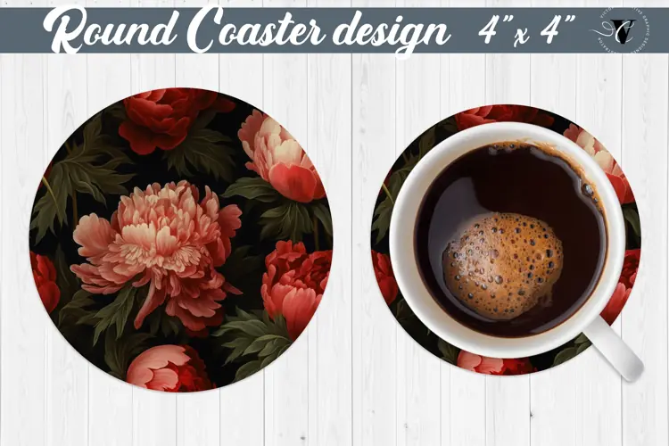Flowers Round Coaster | Peonies pattern
