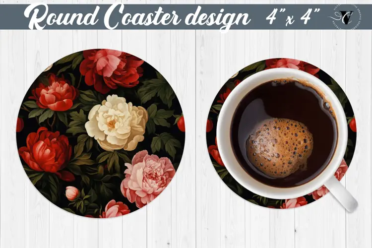 Flowers Round Coaster | Peonies pattern