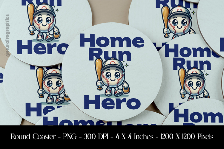 Home Run Hero Round Coaster Sublimation Design