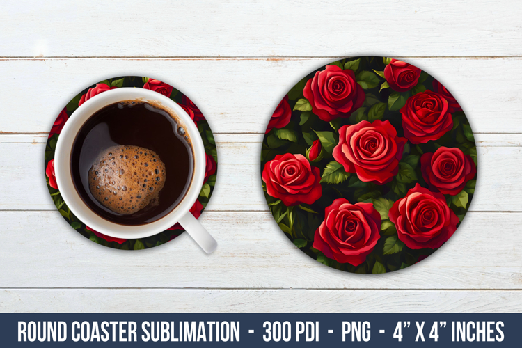 Red Rose Flower Round Coaster | Round Coaster Sublimation