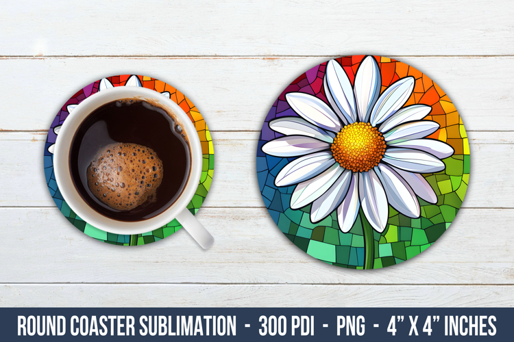 Stained Glass Daisy Flower Round Coaster | Round Coaster Png
