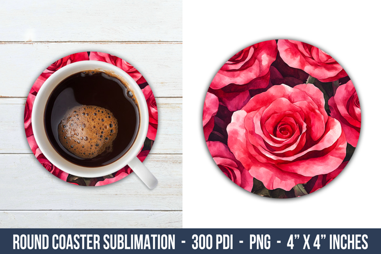 Watercolor Rose Round Coaster | Round Coaster Sublimation